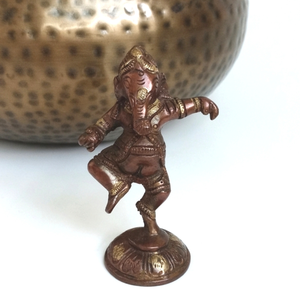 Antique Solid Brass Bronzed Figurine Ganesh Art Sculpture Home Decor 3 1/2” - Picture 14 of 15